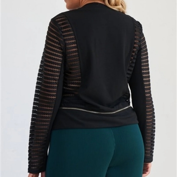 Plus Size 3X Black Mesh Stripped Long Sl - Picture 4 of 7